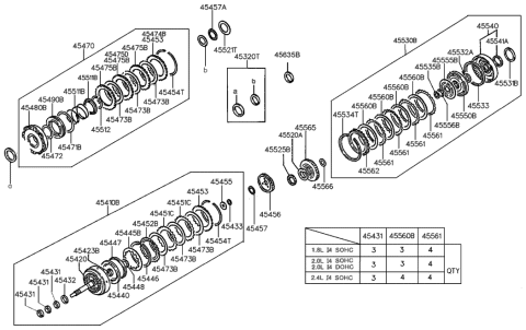 1989 Hyundai Sonata Bearing-Automatic Transmission End Clutch Diagram for 45525-37011