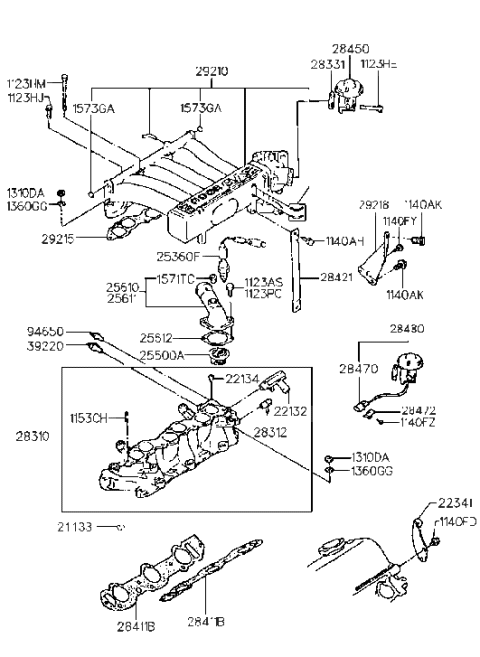 1990 Hyundai Sonata Intake Manifold (I4,SOHC) Diagram 2