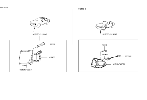 1988 Hyundai Sonata Lamp Assembly-Front Combination,RH Diagram for 92304-33050