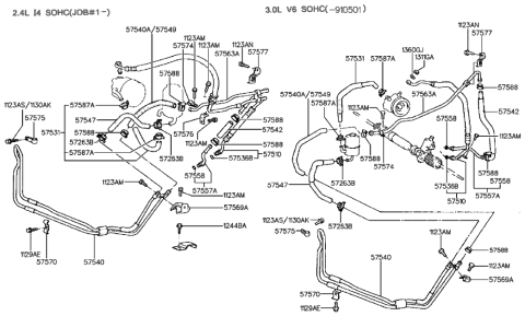 1993 Hyundai Sonata Old Body Style Power Steering Hose & Bracket Diagram 1