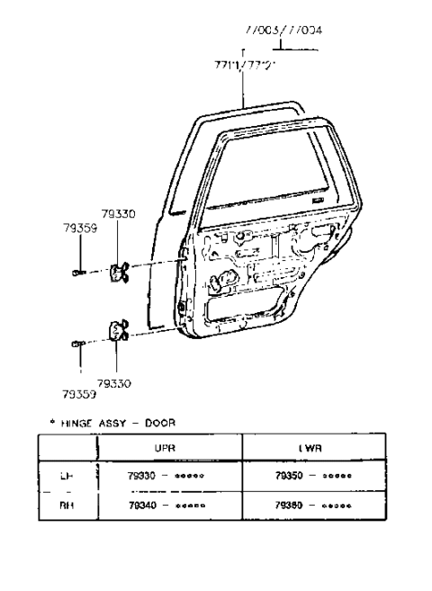 1991 Hyundai Sonata Panel Assembly-Rear Door,RH Diagram for 77004-33112