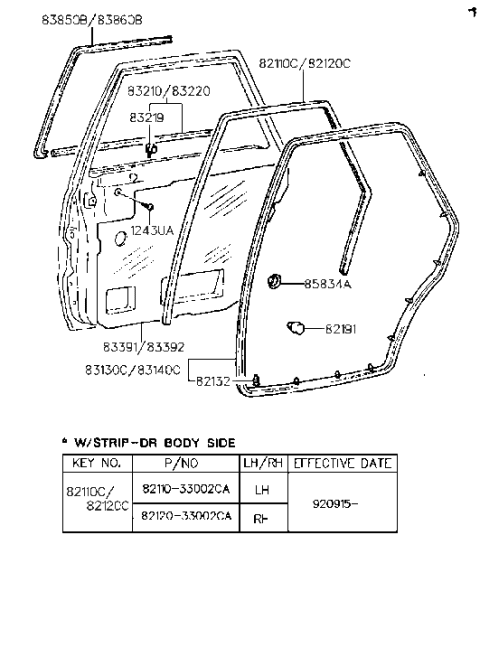 1990 Hyundai Sonata Weatherstrip-Door Body Side LH Diagram for 83110-33001-FD