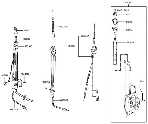 1989 Hyundai Sonata Insulator-Automatic Antenna Rod Diagram for 96225-33200