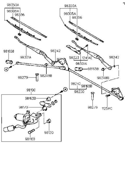 1989 Hyundai Sonata Windshield Wiper Blade Assembly Diagram for 98350-33600