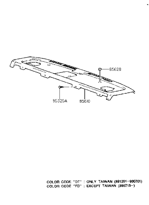 1993 Hyundai Sonata Old Body Style Rear Package Tray Diagram