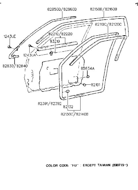 1988 Hyundai Sonata Weatherstrip Assembly-Front Door Side LH Diagram for 82130-33010