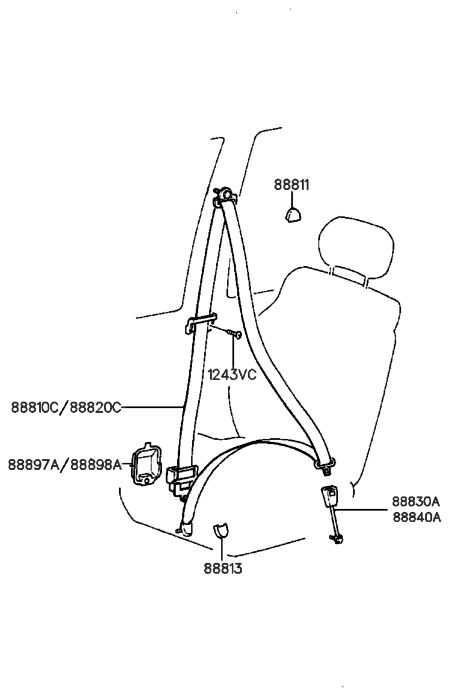 1988 Hyundai Sonata Seat Belt & Lap Buckle Assembly-LH Diagram for 88801-33500-EH