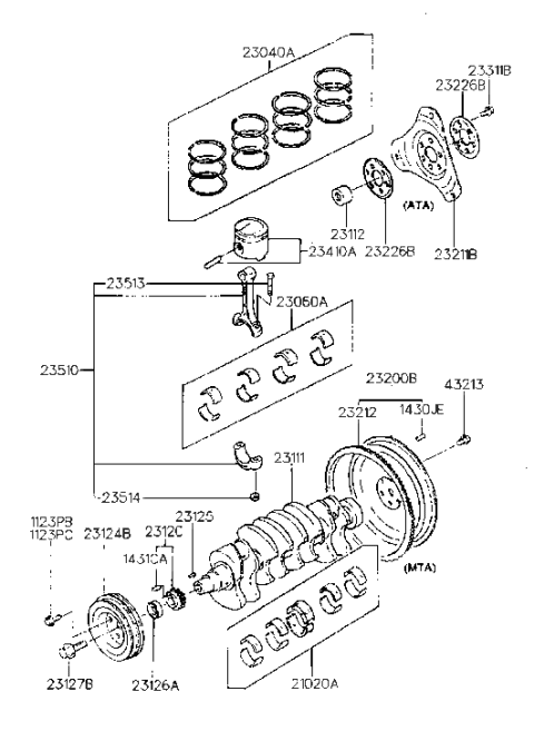 1989 Hyundai Sonata Crankshaft & Piston Diagram 2