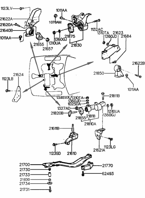 1990 Hyundai Sonata Engine & Transaxle Mounting Diagram 1