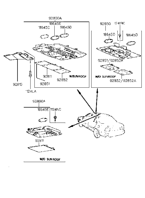 1990 Hyundai Sonata Room Lamp Assembly Diagram for 92800-33300-BV