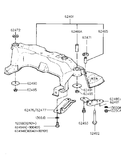2008 Hyundai Entourage Plate-Crossmember Mounting Lower Diagram for 62490-36000