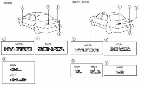 1990 Hyundai Sonata Emblem-Special Edition,LH Diagram for 86337-33020-AN