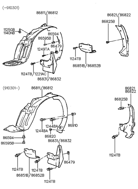 1993 Hyundai Sonata Old Body Style Wheel Gaurd Diagram