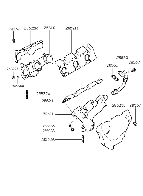 1988 Hyundai Sonata Exhaust Manifold Left Diagram for 28511-35010