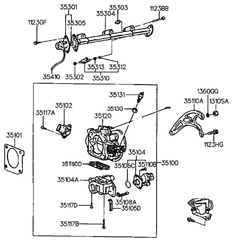 1993 Hyundai Sonata Old Body Style Throttle Body & Injector Diagram 4