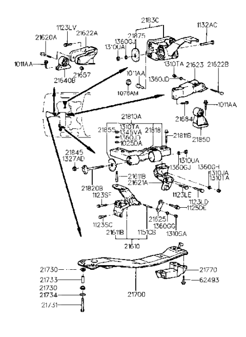 1990 Hyundai Sonata Engine & Transaxle Mounting Diagram 3