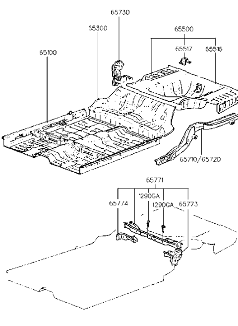 1993 Hyundai Sonata Panel Complete-Front Floor Diagram for 65100-33510