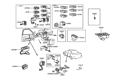 1989 Hyundai Sonata Air Conditioning Switch Assembly Diagram for 93720-33200