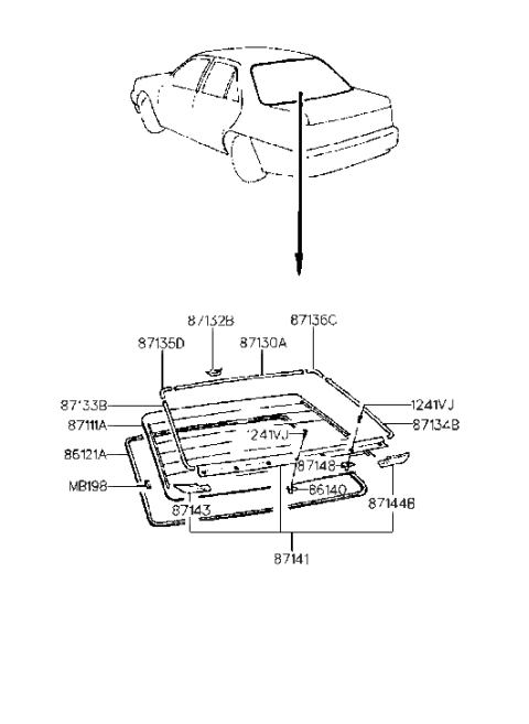 1993 Hyundai Sonata Old Body Style Rear Window Glass & Moulding Diagram