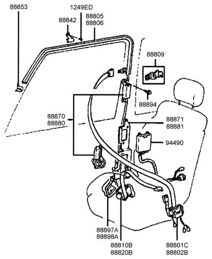 1993 Hyundai Sonata Old Body Style Belt-Front Seat Diagram 2