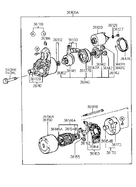 1992 Hyundai Sonata Starter Assembly Diagram for 36100-32640