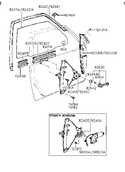 1990 Hyundai Sonata Front Left Power Window Regulator Assembly Diagram for 82403-33101