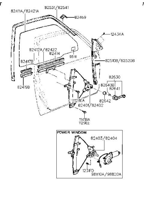 1990 Hyundai Sonata Glass-Front Door Window LH Diagram for 82411-33020