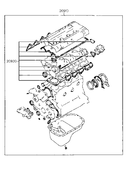 1993 Hyundai Sonata Old Body Style Engine Gasket Kit Diagram 3