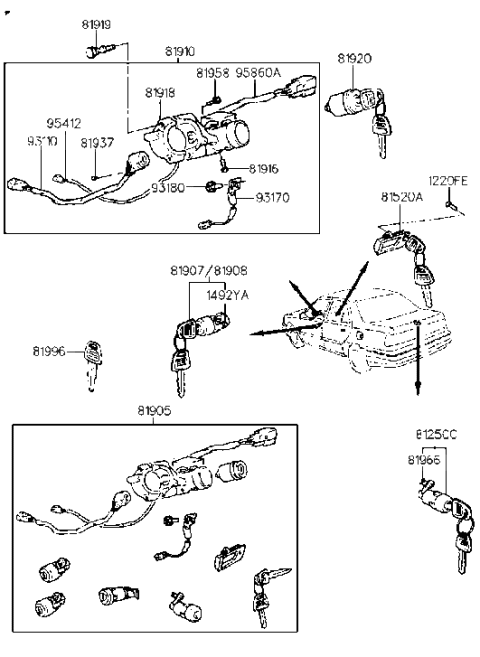 2011 Hyundai Equus Trunk Lid Lock Assembly Diagram for 81250-33A00