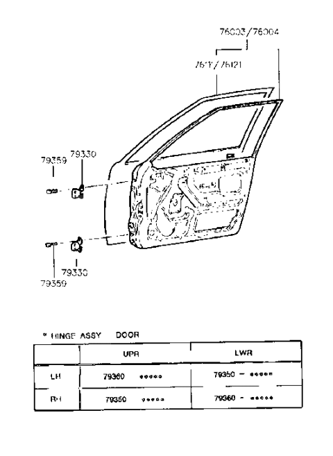 1989 Hyundai Sonata Hinge Assembly-Door Diagram for 79360-33001