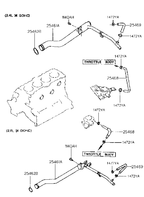 1993 Hyundai Sonata Old Body Style Coolant Hose & Pipe Diagram 2