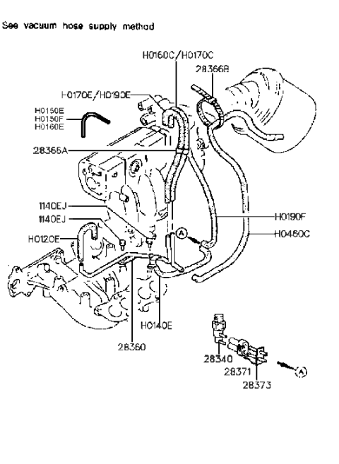 1993 Hyundai Sonata Vacuum Hose (I4,SOHC) Diagram 2