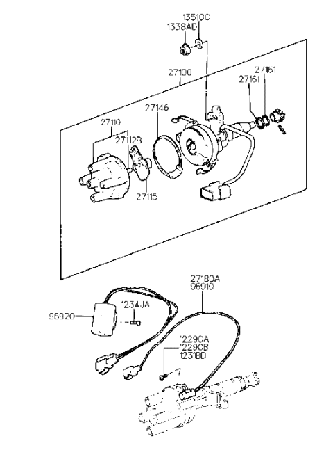 1993 Hyundai Sonata Old Body Style Distributor (I4,SOHC) Diagram 1