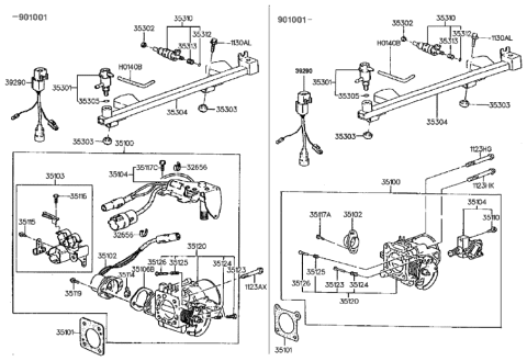 1993 Hyundai Sonata Old Body Style Throttle Body & Injector Diagram 1