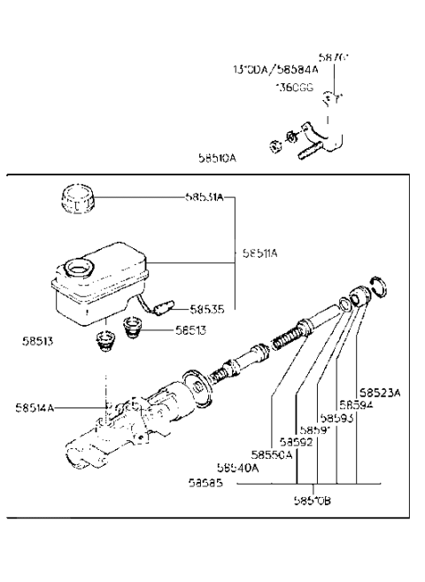 1993 Hyundai Sonata Old Body Style Brake Master Cylinder Diagram 1