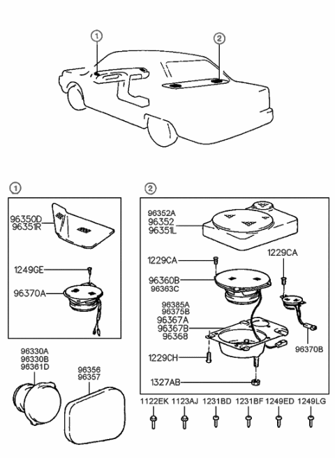 1991 Hyundai Sonata Grille-Rear Speaker,RH Diagram for 96352-33001-BC