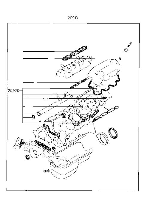 1993 Hyundai Sonata Old Body Style Engine Gasket Kit Diagram 2