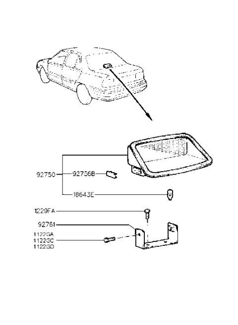 1988 Hyundai Sonata Lamp Assembly-High Mounted Stop Interior Diagram for 92750-33001-BC