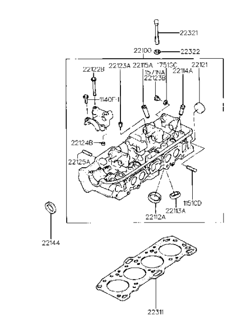 1993 Hyundai Sonata Old Body Style Cylinder Head (I4,SOHC) Diagram 1