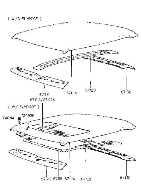 1993 Hyundai Sonata Old Body Style Roof Panel Diagram