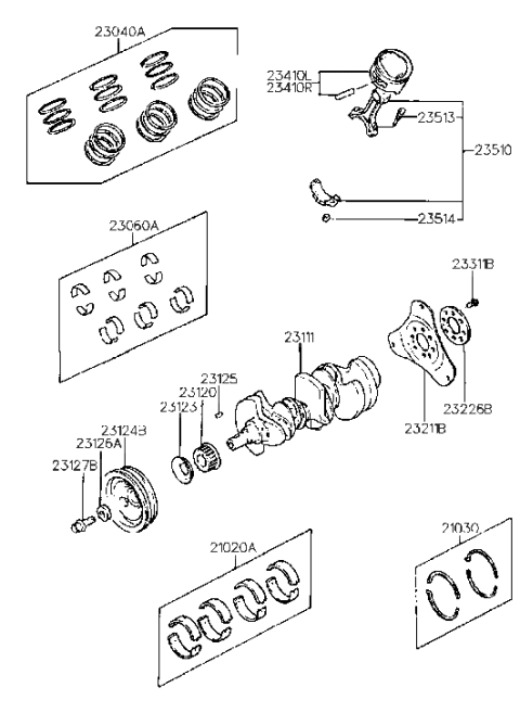 1991 Hyundai Sonata Crankshaft & Piston Diagram 1