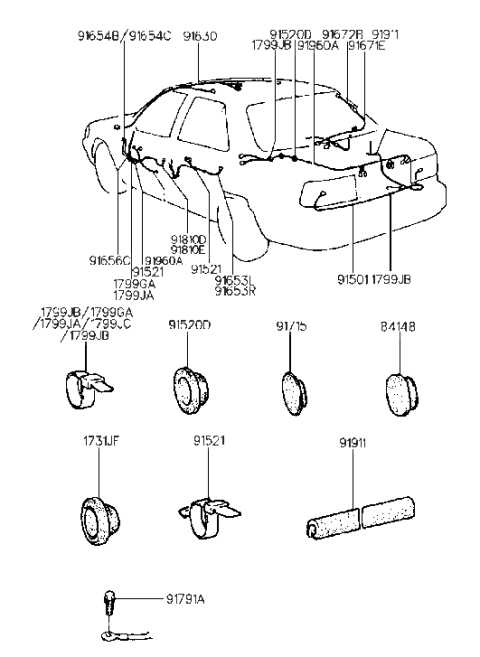 1993 Hyundai Sonata Wiring Assembly-Trunk Lid Diagram for 91655-33000