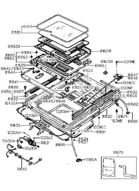 1991 Hyundai Sonata Sunroof Glass Panel Assembly Diagram for 81610-33000