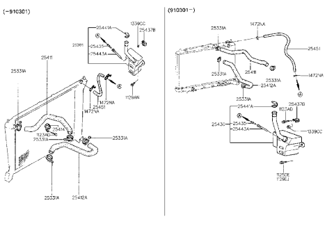 1993 Hyundai Sonata Old Body Style Radiator Hose & Reservoir Tank Diagram 2