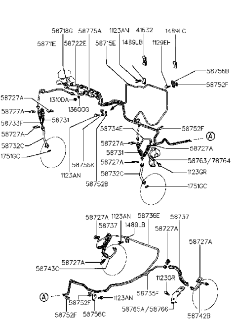 1988 Hyundai Sonata Clip-Brake Fluid Line Diagram for 58752-33000