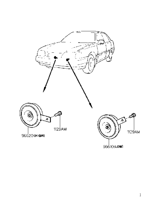 1990 Hyundai Sonata Horn Assembly-High Pitch Diagram for 96620-33200