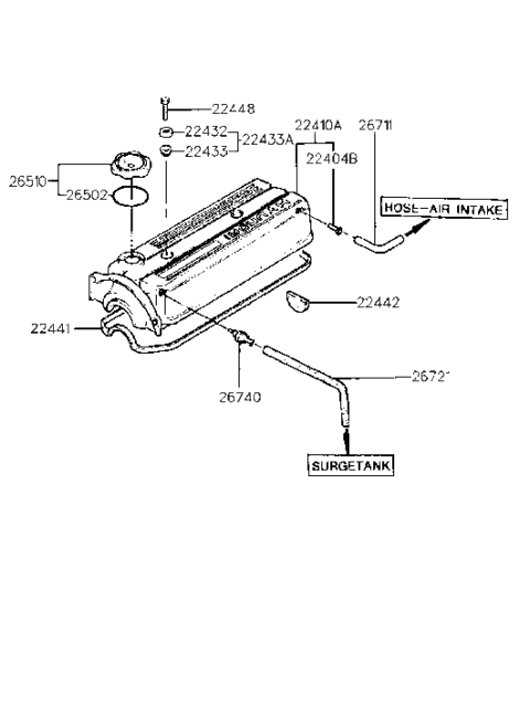 1993 Hyundai Sonata Old Body Style Rocker Cover (I4,SOHC) Diagram 1