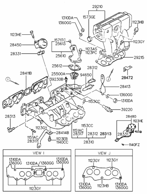 1991 Hyundai Sonata Intake Manifold (I4,SOHC) Diagram 3