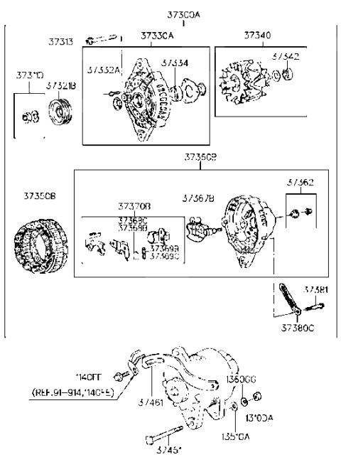 1993 Hyundai Sonata Old Body Style Generator (I4,SOHC) Diagram 2