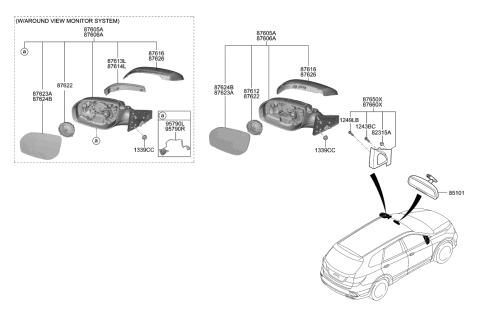 2017 Hyundai Santa Fe Mirror-Outside Rear View Diagram